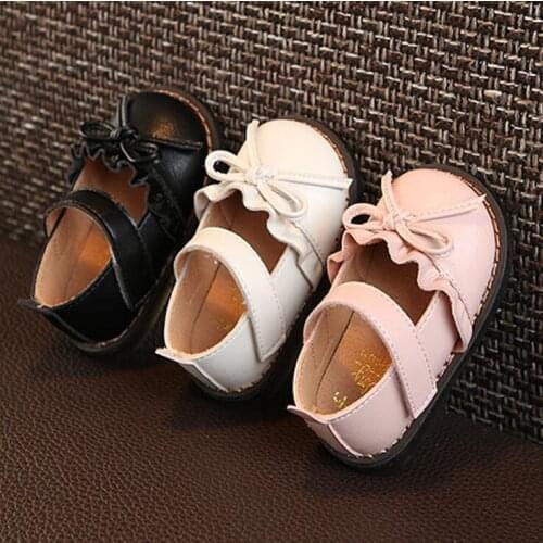 Childrens leather shoes autumn new cute ruffle bow female baby soft bottom toddler shoes 0-1-3 infant princess single shoes