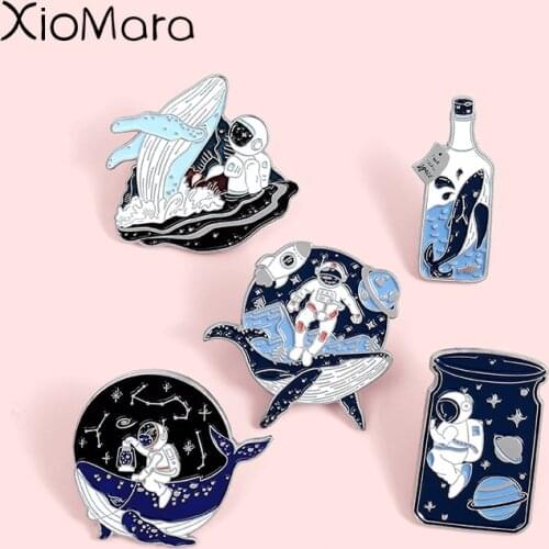 Dreamy Whale Space travel Enamel Pins Fashion Astronaut Pins Lapel Badges Wholesale Cute Brooches Jewelry Gifts for friends