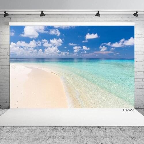 Sea Sand Beach White Clouds Photography Background Vinyl Cloth Backdrop Photo Studio for Baby Children Portrait Photocall Props