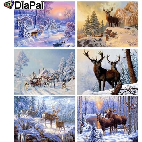 DIAPAI DIY Diamond Painting "Snow deer scenery" Full Drill Square Round Diamond Embroidery 5D Cross Stitch Decoration Home
