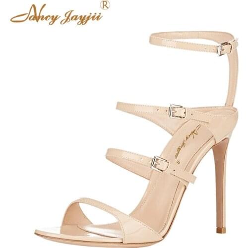 Nude Summer Ankle Women Sexy High Thin Heels Sandals Party&Casual Female Shoe Multi Buckle Ankle Strap Large Size 38 39