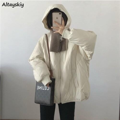 Short Style Parkas Zipper Elegant Female Argyle Plus Velvet Loose Korean Chic Thicker College Soft Basic Pockets Leisure Winter