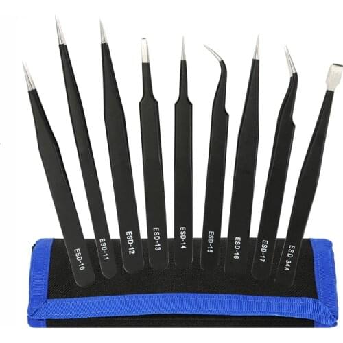Tweezers Curved Straight Stainless Steel Anti-Static Precision Repair Tool Kit for Electronic Watch Mobile Phone Clamp Forceps