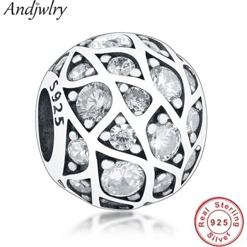 Authentic 925 Sterling Silver Charm Fit Original Charm Bracelets Pave Clear CZ Beads DIY Jewelry Making