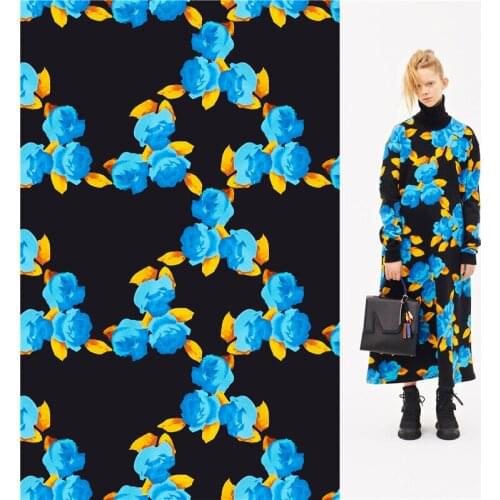 Polyester satin dress high-end rose flower pattern custom fashion floral printed cloth diy patchwork 091