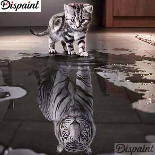 Dispaint Full Square/Round Drill 5D DIY Diamond Painting "Cat tiger scenery" 3D Embroidery Cross Stitch 5D Home Decor A11223