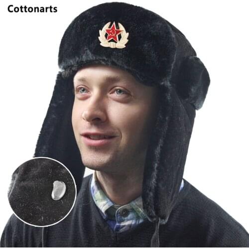 Soviet Army Military Badge Waterproof Bomber Hat Men Women Russia Ski Mask Winter Hat Faux Rabbit Fur Earflap Caps Sombrero Ruso