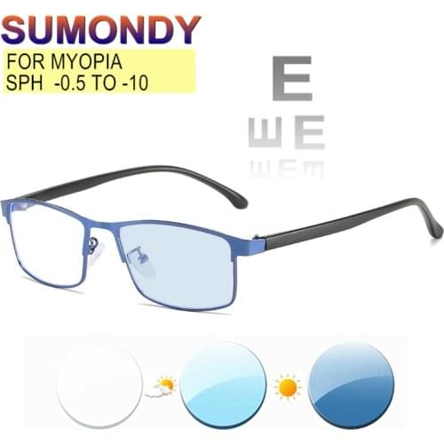 SUMONDY Prescription Glasses For Myopia -0.5 TO -10 Men Women Alloy Frame Spectacles Blue Light Blocking Chameleon UF111