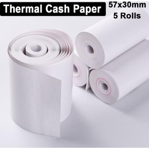 5 Rolls 57*30 Thermal Cash Register Paper Invoice Roll Cashier POS Printer Mobile Bluetooth For Bank Restaurant Market Taxi