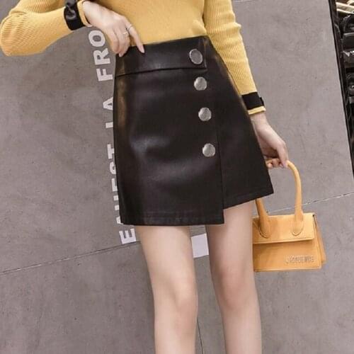 High waist pu leather skirts women a-line mini skirt Autumn streetwear summer black skirts short students dress