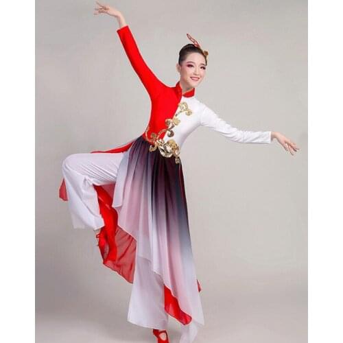 Women Classical Traditional Chinese Dance Costumes For Girls Folk Yangko Dance Dress National Fan Concert Outfits For Adult