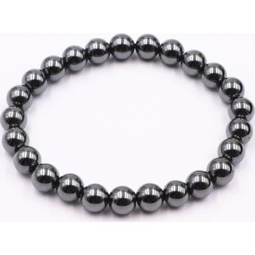 Fashion Strand Bracelet Statement for Women Natural Hematite Stone 8mm Round Beads Charms Bangle Healthy Jewelry 7.5inch A517