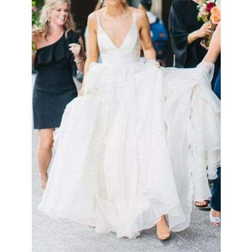 Sexy Beach Wedding Dresses Spaghetti Deep V Neck Floor Length Backless Chiffon Summer wedding Bridal Gowns Vestido De Novia