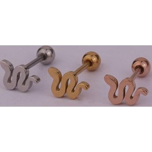 1 PCS Simple Gold Color Cute Small Snake Shape Stud Earring Trendy Steel Helix Bar Ball Ear Cartilage Cuff Jewelry