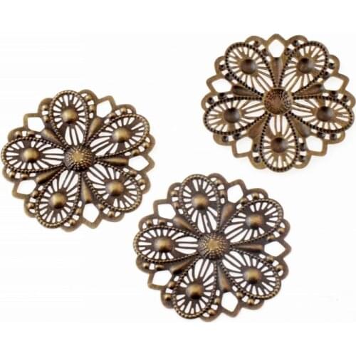 Free shipping 15Pcs Antique Bronze Filigree Round Wraps Connectors Metal Crafts Gift Decoration DIY Findings 48mm