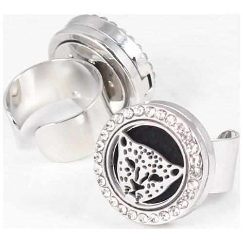 2018 New 20mm Leopard head Round Aromatherapy/Essential Oil Diffuser Perfume Locket Rings with Free Pads