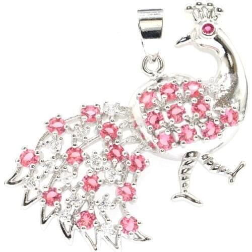 32x45mm Big Peacock Created Pink Tourmaline Violet Tanzanite For Womans Dating Silver Pendant Eye Catching