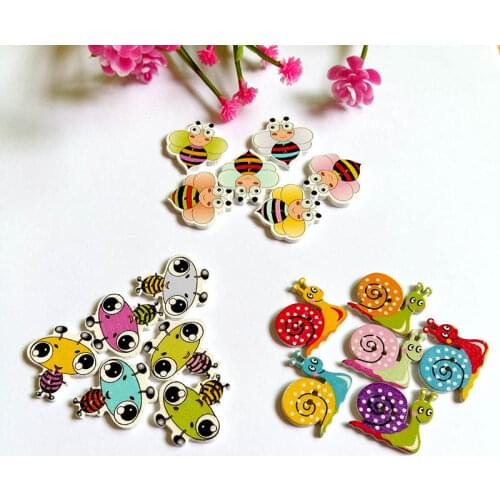 50pcs Wooden Decorative Buttons Scrapbooking insect Multicolor 2 Holes Mixed Flatback buttons Scrapbooking