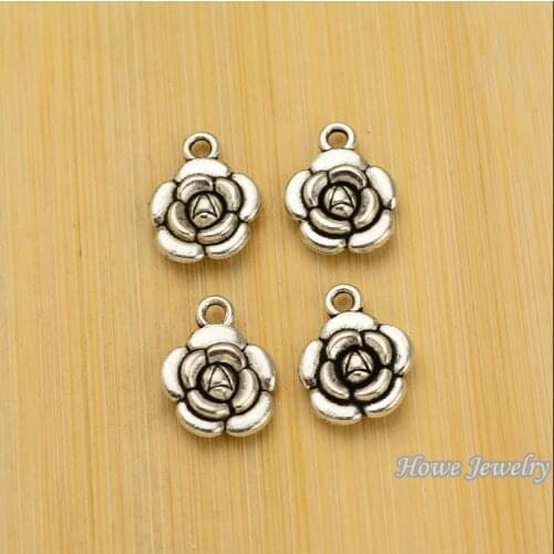 80 pcs Vintage Charms Flower Pendant Antique silver Fit Bracelets Necklace DIY Metal Jewelry Making