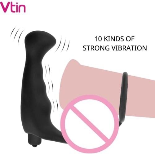 Penis Ring Vibrator Prostate Massager Dildo Erotic Silicone Climax Butt Plug Sex Toys For Men Delayed Ejaculation Anal Vibrator