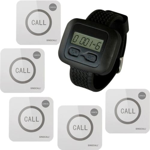 SINGCALL Wireless Nursing Calling System for Hospital, Wireless Call Button, 1 Watch Receiver APE6600 and 5 Touchable Buttons
