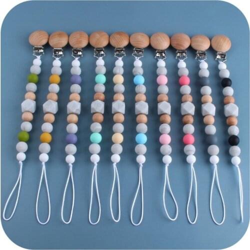 Baby Pacifier Clips Silicone Beads Wooden Pacifier Chain Infant Nipple Appease Soother Chain Clips Dummy Holder Nipple Clip
