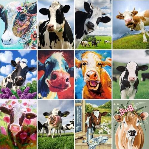 DIY Cow 5D Diamond Painting Full Square Rhinestones Cross Stitch Farm Animal Mosaic Diamond Embroidery Wall Art Home Decor Gift