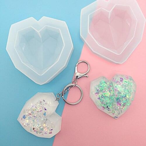 Diy Crystal Epoxy Geometric Love Shape Mold High Mirror Key Car Decoration Jewelry Accessories cement