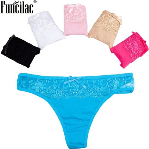 FUNCILAC G-String for Women Sexy Transparent Thong Floral Lace Panties Cotton Briefs Women Underwear Female Lingerie 5 Pcs/Lot