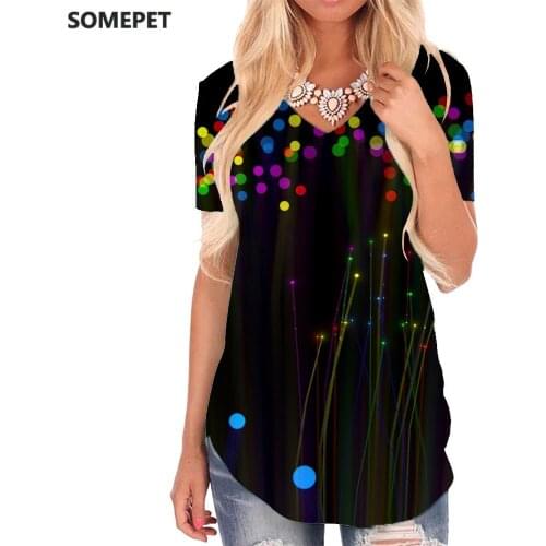 SOMEPET Colorful T Shirt Women Wire Funny T shirts Creativity V-neck Tshirt Art Shirt Print Womens Clothing Summer Cool