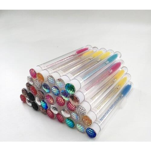 Hot Sale Colorful Eyelash Brush Diamond Fish Scales Lash Extensions Brushes with Clear Tube