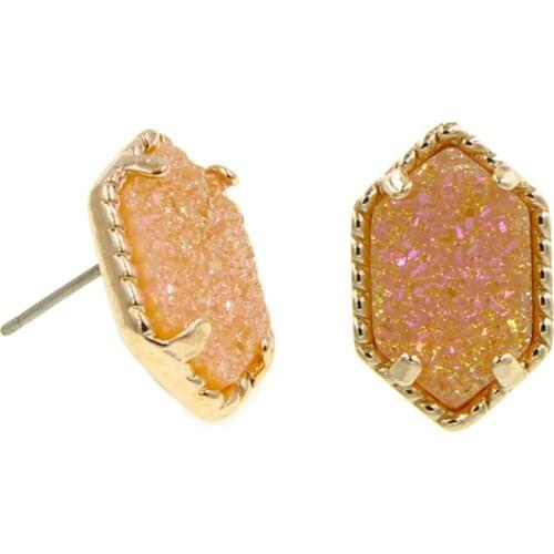 Hit Gold Druzy Drusy Stud Earrings HexagonResin Earing Fashion Brand Women Jewelry Party Wedding Gift