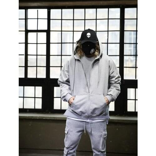 Large black mens new solid color hooded zipper large fashion cardigan sweater spring and autumn sports long sleeve coat