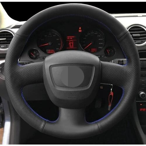 DIY Black Genuine Leather Car Steering Wheel Cover For Audi A3 (8P) Sportback A4 (B7) Avant A6 (C6) S4 Seat Exeo 2009-2012