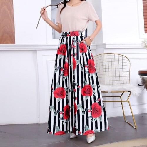 Summer Skirt Womens Jupe Longue High Waist Pockets Long Vintage Floral Striped Print Maxi Plus size Chic 3XL Casual