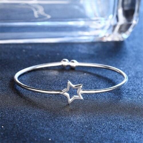 Fashion Hollow Star Open Bracelets Bangle for Women All-matched Accessories Silver 925 Jewelry 2021 Trend Bijoux Gifts SB105
