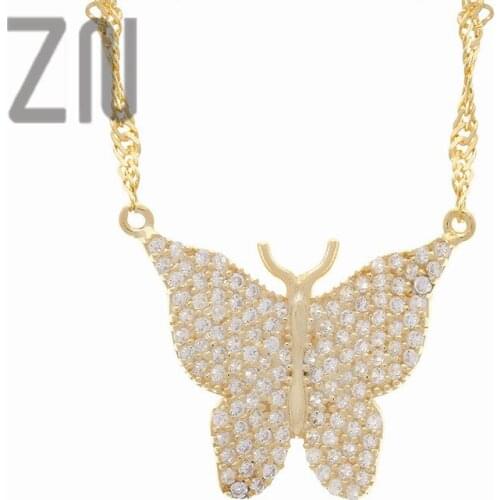 ZN Fashion Jewelry Elegant Inlay Transparent Rhinestone Butterfly Pendant Necklaces for Women Romantic Valentines Gifts