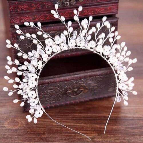 Fashion Women Accessories Flower Crystal Pearl Silver Color Metal Tiaras Crown Hair Hoop Bridal Headpieces Wedding Hair clips
