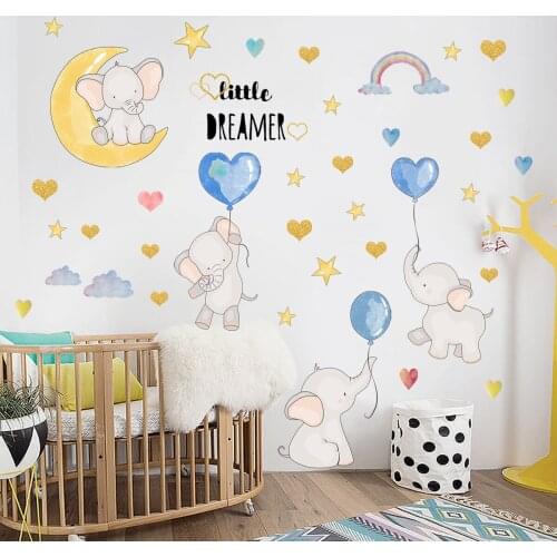 Cartoon Baby Elephant Rainbow Wall Stickers for Kids Room Living Room Bedroom Decor Background Wall Decoration Art Wallstickers