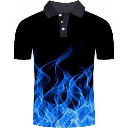 2020 New Polo Shirt Men Business Casual Male Polo Shirt Short Sleeve Blue Flame 3D Print Tops Polo Homme Polo Shirt Men Clothing