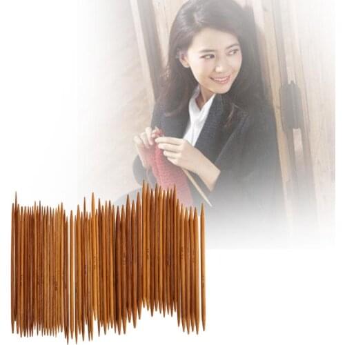 55PCS 11sizes Carbonized Bamboo Knitting Needles Double Pointed Crochet Hooks Set Hand Knitting Tools Needles Craft