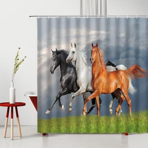 Shower Curtain Set Running Horse Close Up Pattern Bathtub Decorative Accessories Hanging Curtain Multiple Size With Hooks