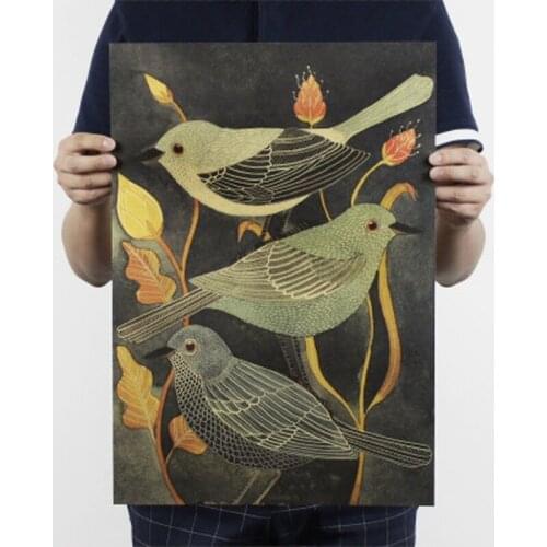 Nightingale Beauty Bird Vintage Poster Retro Decorative Painting Kraft Paper for Living Room Wall Sticker 51.5X36cm