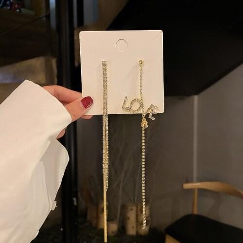 2021 New asymmetric LOVE letter long tassel earrings Korean niche design net red female earrings