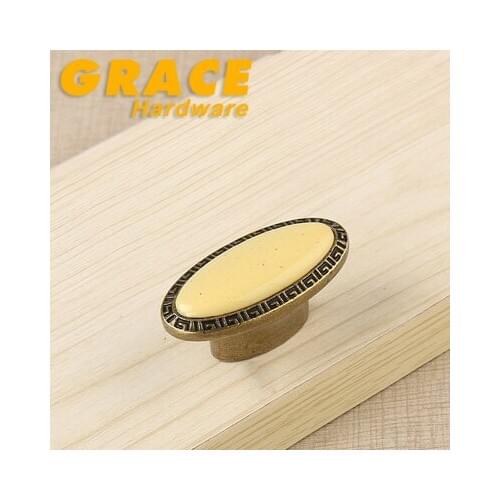 New Exquisite Cabinet Antique European Style Wardrobe Knobs Classical Garden Ceramic Furniture Handle(L:56mm)