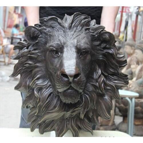 Wholesale factory Wall hanging Animal head Male lion Folk Bronze Copper Home Decoration Foo Dog Lion Head Mask Statue Sculpture
