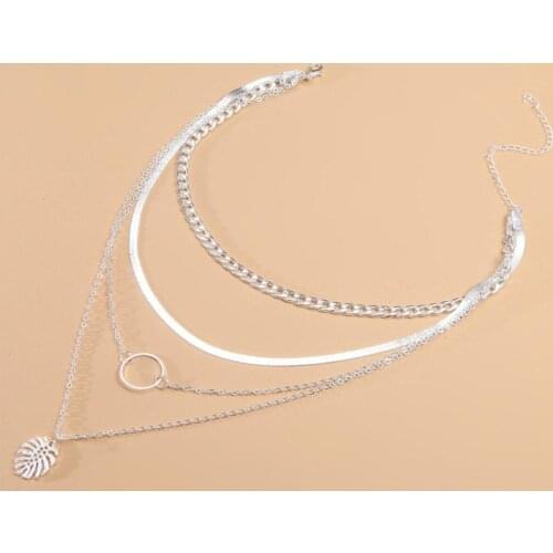 Bohemian Style Necklace 2021 Korean Fashion Necklace Wild Net Red Maple Leaf Blade Chain Long Multi-layer Necklace Women Mujer