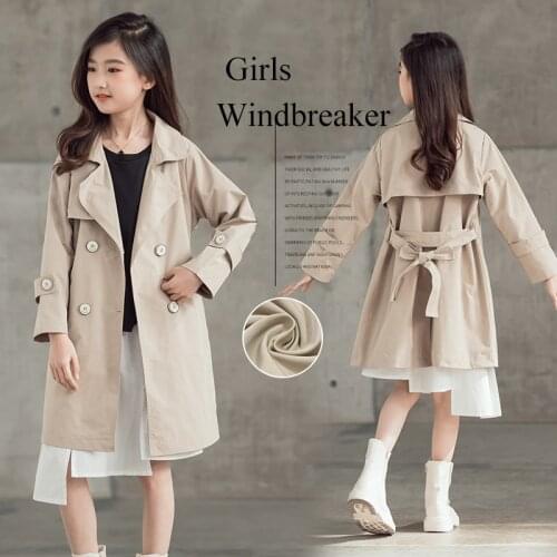 Teenage Trench Coats for Girls Outerwear 2021 Autumn Kids Khaki Windbreaker Girls Clothes Long-sleeved Tops Children Jackets