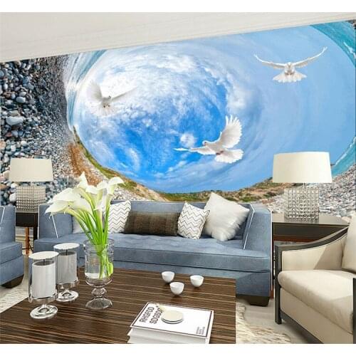Custom 3D Mural Wallpaper 3D Landscape Blue Sky White Clouds Living Room TV Backdrop Bedroom 3D Photo Wallpaper Roll Home Decor