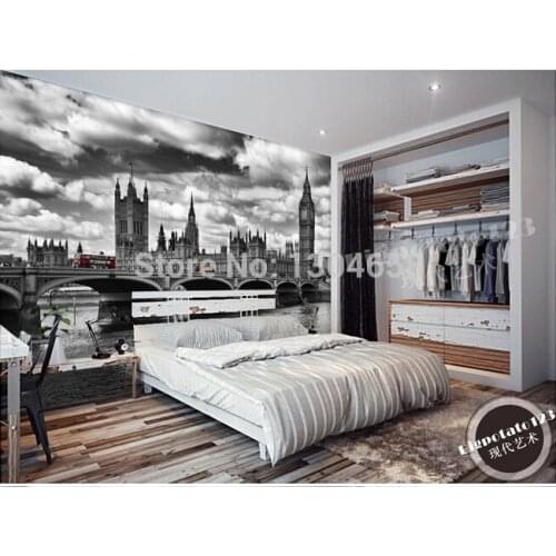 The custom 3D stereo wallpaper, classic black and white series bridge suspension bridge mural, bedroom TV wall contact paper